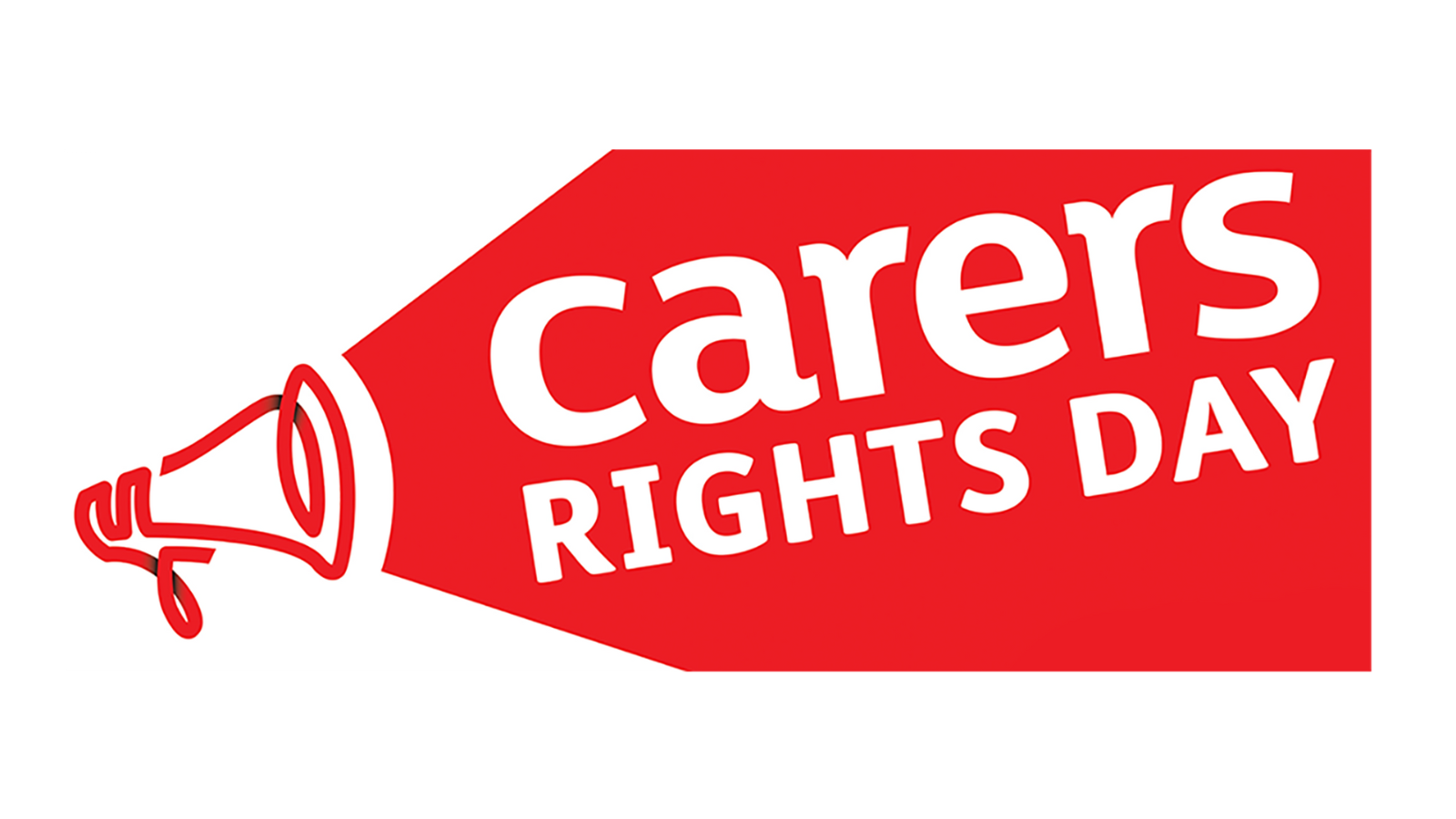 Carers Rights Day logo with red megaphone and banner displaying the words carers RIGHTS DAY